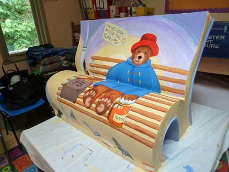 side view of the book bench